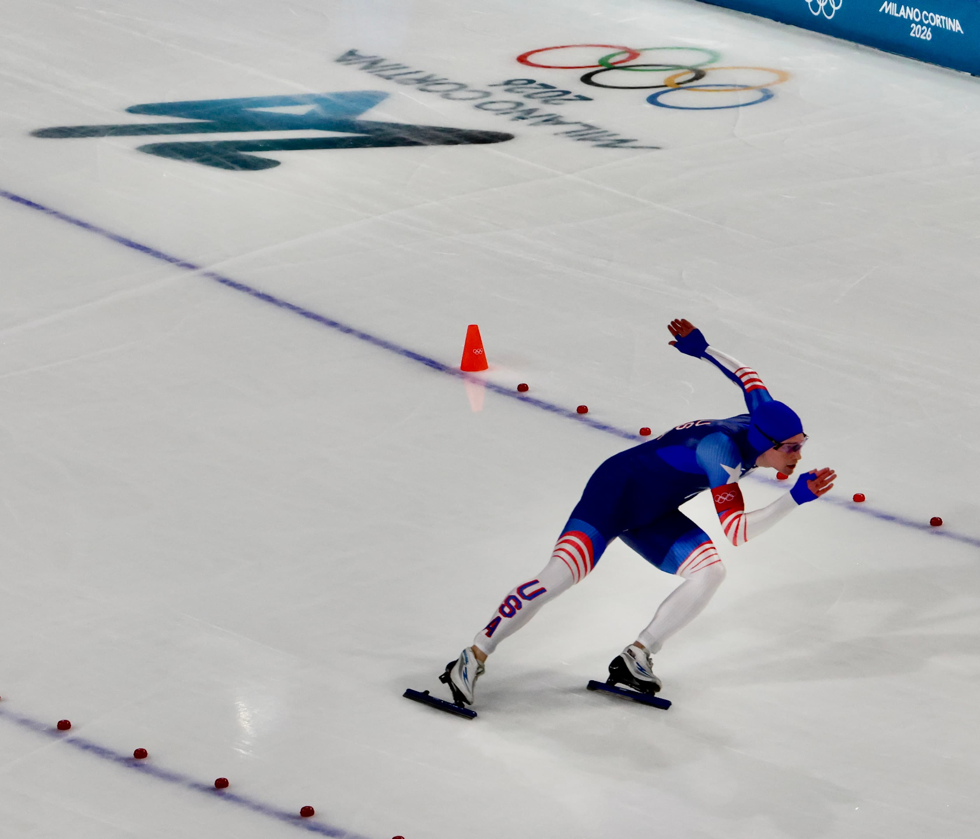 USA speed skater racing at the Milano Cortina 2026 Winter Olympics