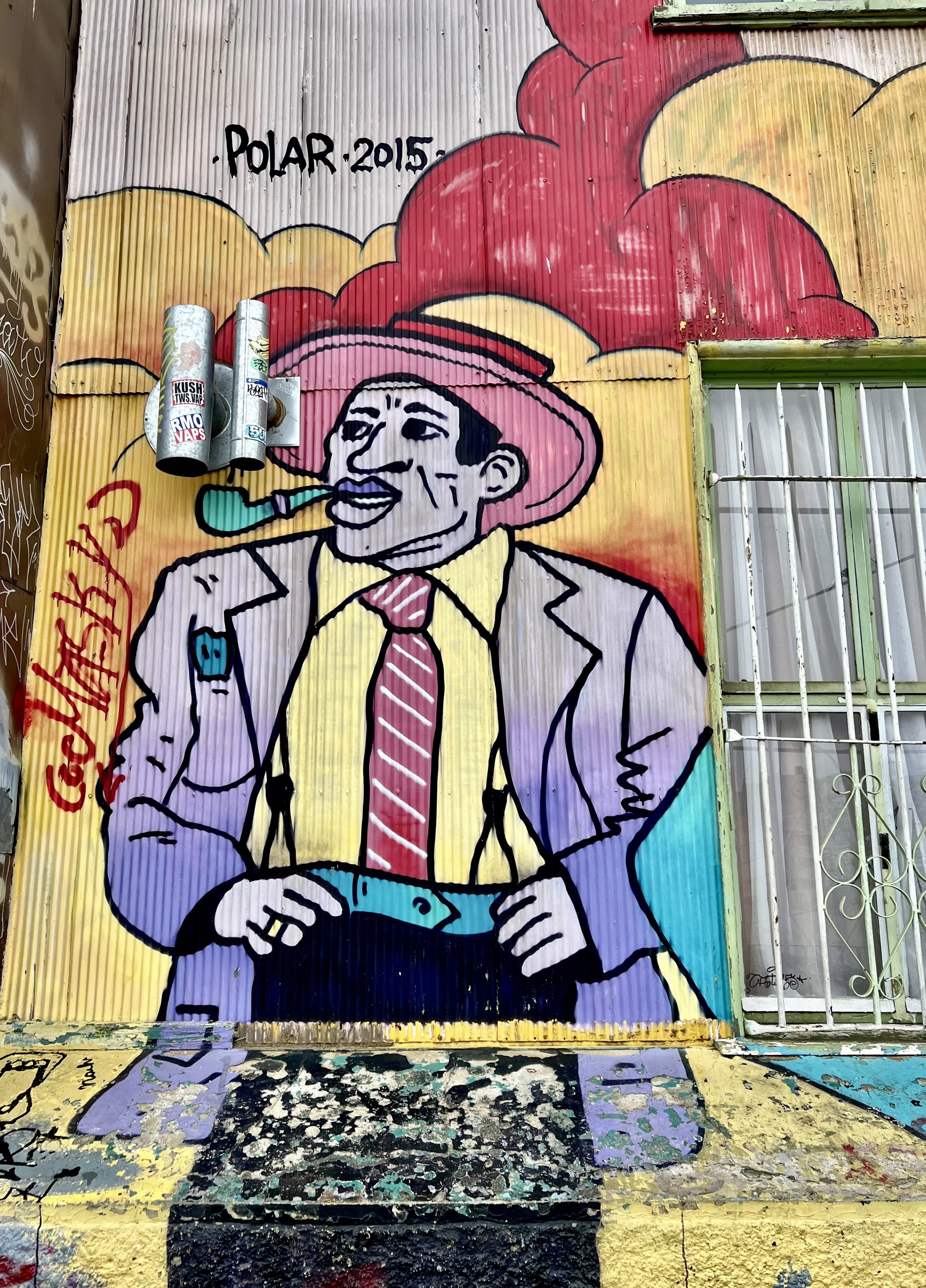 Street art mural signed Polar 2015, Valparaíso, Chile