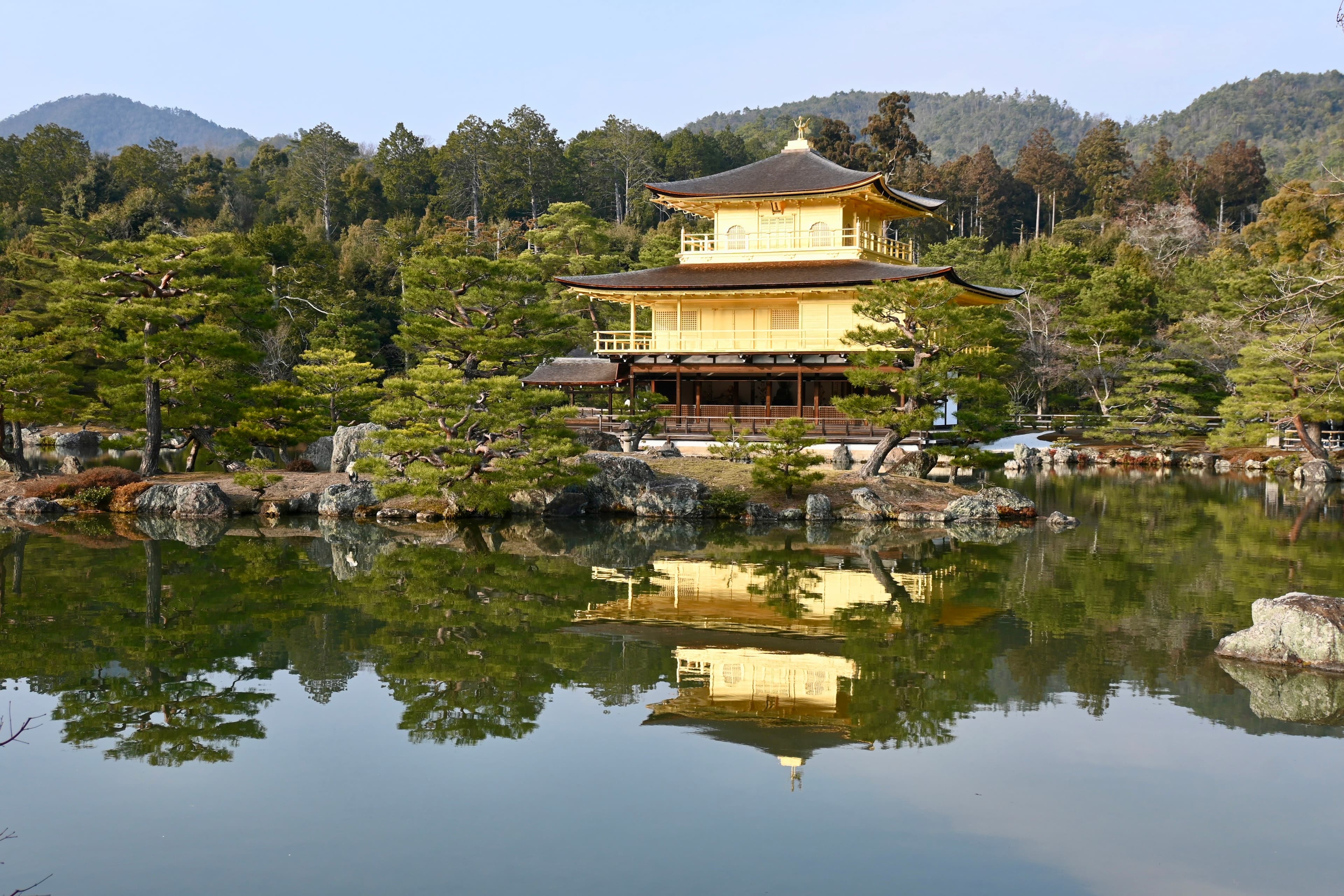Kinkaku-ji Golden Pavilion reflected in the mirror pond, Kyoto, Japan